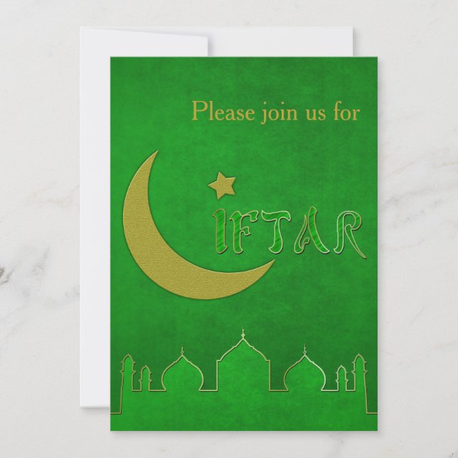 Eid Mubarak Green Gold Mosque - Iftar Invitation (Front)