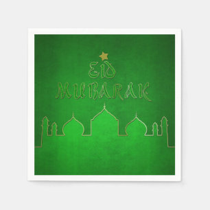 Eid Mubarak Green Gold Mosque Napkin