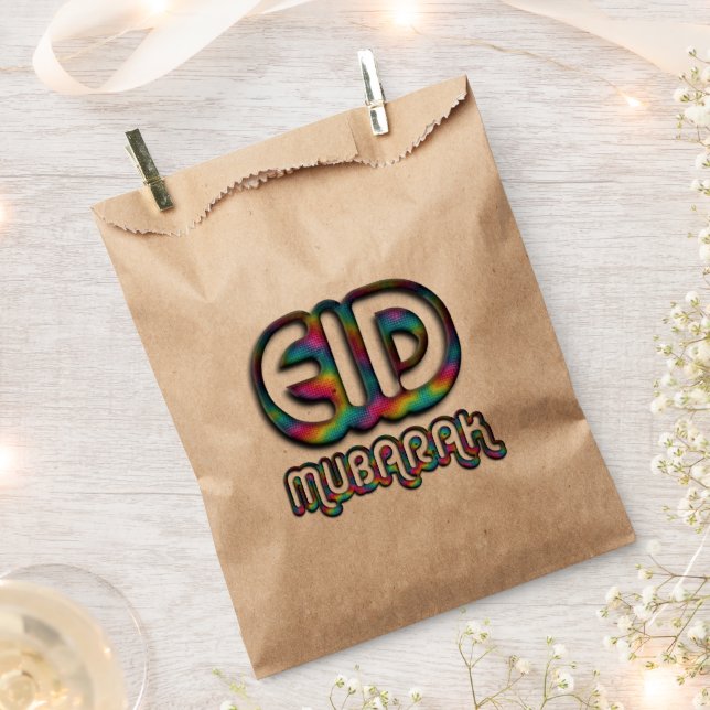 Eid Mubarak Greeting Rainbow Colours Typography Favour Bag (Clipped)
