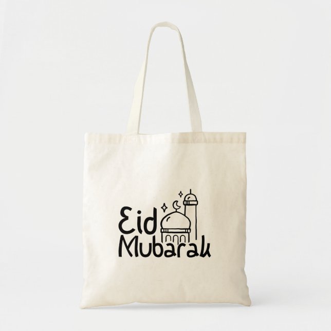 "Eid Mubarak" Hand Drawn Lettering Tote Bag (Front)