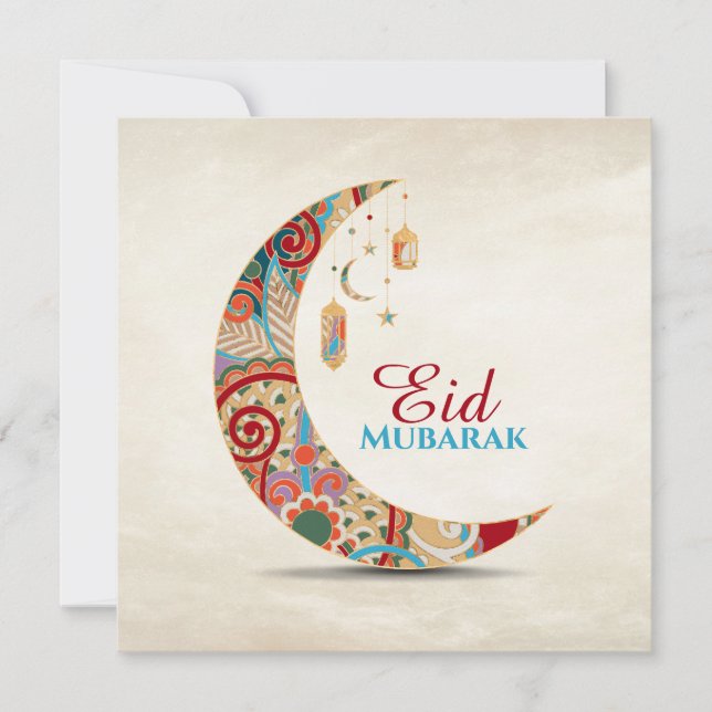 Eid Mubarak - Happy Eid - Colourful Crescent Holiday Card (Front)