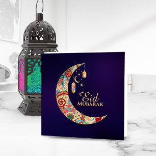 Eid Mubarak - Happy Eid - Colourful Crescent Holiday Card