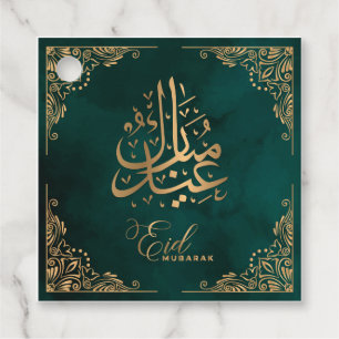 Eid Mubarak   Happy Eid Golden Calligraphy Green Favour Tags