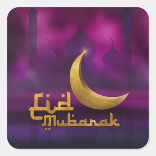 Eid Mubarak - Happy Eid - Purple and Gold Square Sticker
