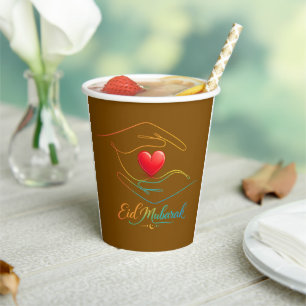 Eid Mubarak Heart Line Art Paper Cups