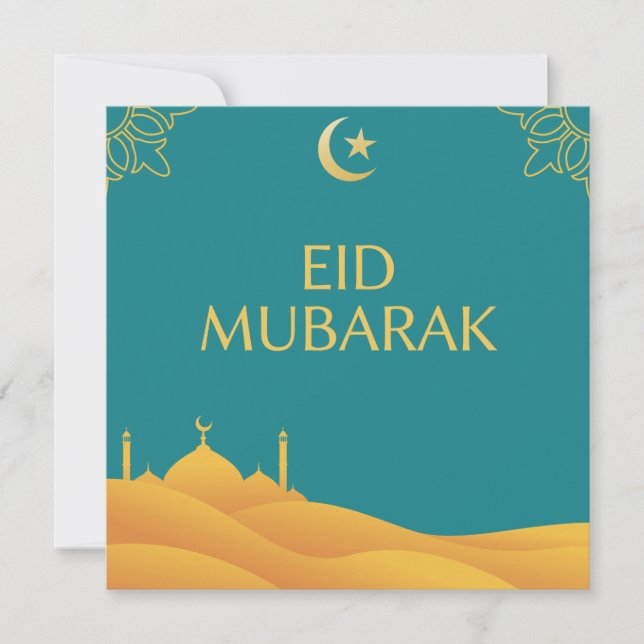 Eid Mubarak in Turquoise Background Invitation (Front)