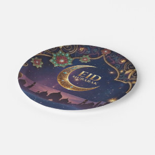 Eid Mubarak Islamic celebration Gold And navy Paper Plate