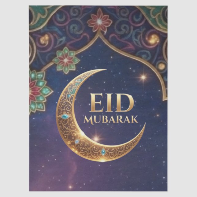 Eid Mubarak Islamic celebration Gold And navy Tissue Paper (Front)