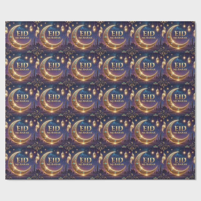 Eid Mubarak Islamic celebration Gold And navy Wrapping Paper (Flat)