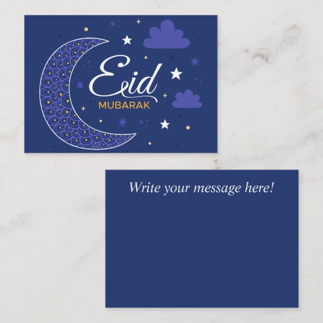 Eid Mubarak Islamic crescent Card (Front/Back)