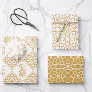 Eid Mubarak Islamic geometric gold pattern Wrapping Paper Sheet