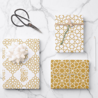 Eid Mubarak Islamic geometric gold pattern Wrapping Paper Sheet