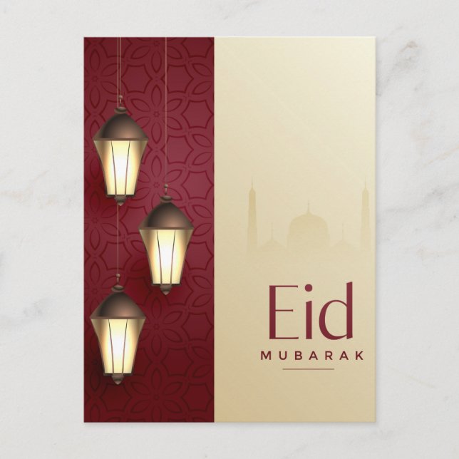 Eid Mubarak Islamic Lantern Red Holiday Postcard (Front)
