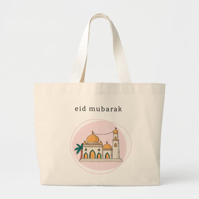 Eid Mubarak Jumbo Tote | Modern Mosque Soft Pink (Front)