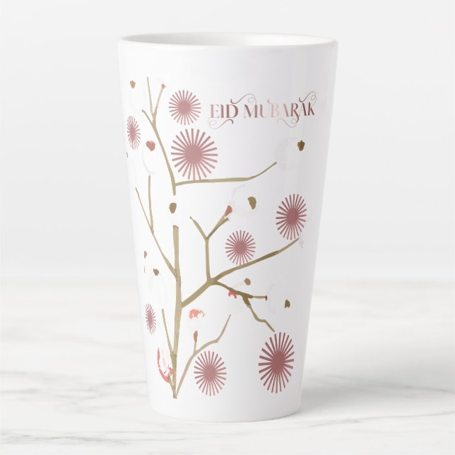 Eid Mubarak Latte Mug – Aesthetic Sun Blaze & Leaf (Front)
