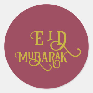 Eid Mubarak Luxurious Red Colour Plain Classic Round Sticker
