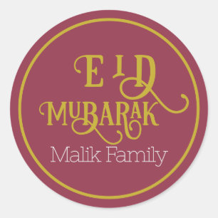 Eid Mubarak Luxurious Red Colour Plain Personalise Classic Round Sticker