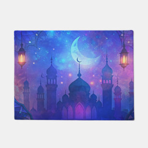 Eid Mubarak Magic Arabian Nights Crescent Blue Art Doormat