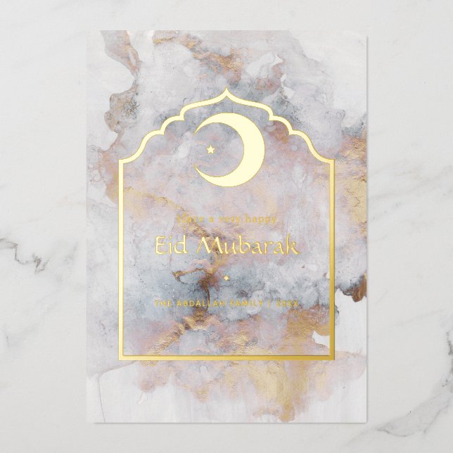 Eid Mubarak Marble Foil Holiday Card (Front)