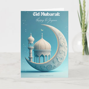 Eid Mubarak Moon & Stars Elegant Design Button Bad Card