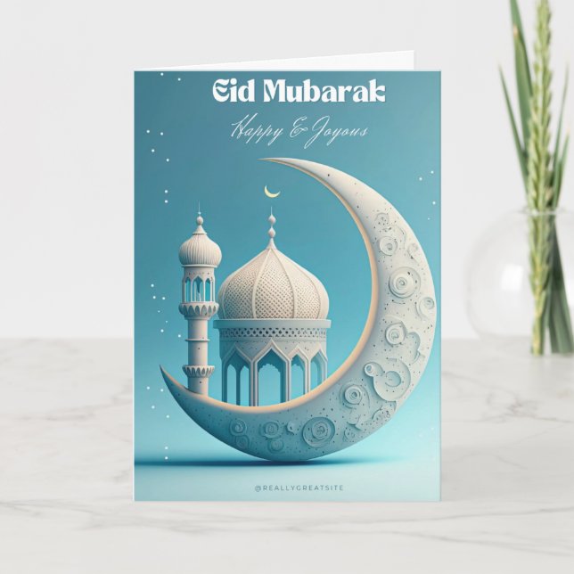 Eid Mubarak Moon & Stars Elegant Design Button Bad Card (Front)