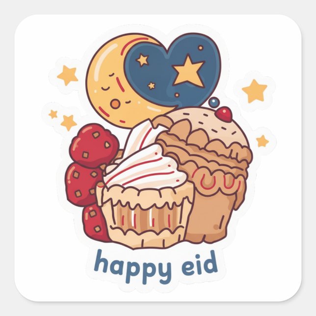 Eid Mubarak Mosque Crescent Moon Sticker (Front)