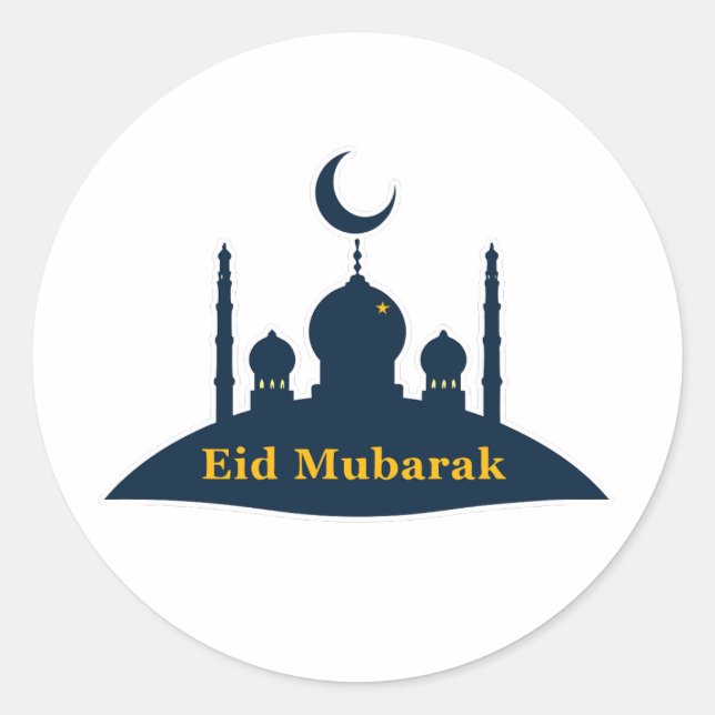 Eid Mubarak Mosque Crescent Moon Sticker (Front)