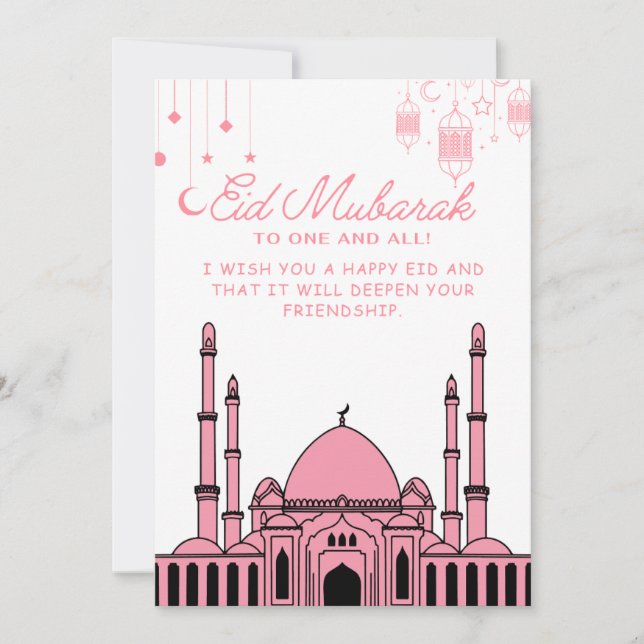 Eid Mubarak Mosque Pink Holiday Card (Front)