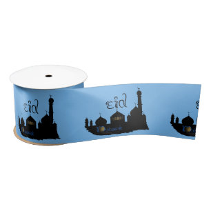 Eid Mubarak Mosque Silhouette - Ribbon Satin Ribbon