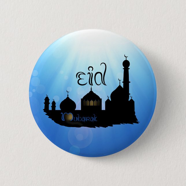 Eid Mubarak Mosque with Typography 6 Cm Round Badge (Front)