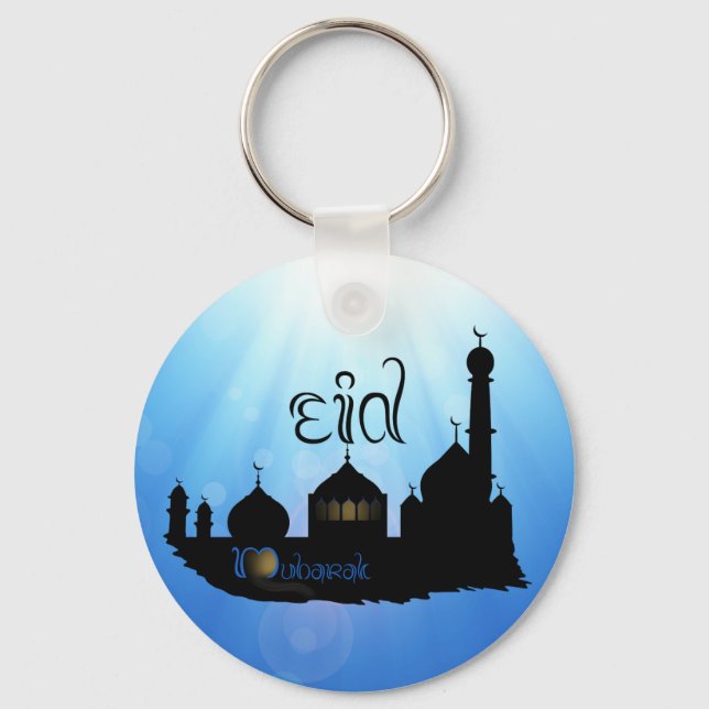 Eid Mubarak Mosque with Typography Key Ring (Front)