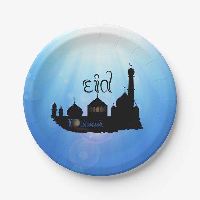 Eid Mubarak Mosque with Typography Paper Plate (Front)