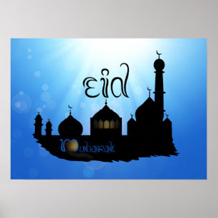 Eid Mubarak Mosque with Typography Poster