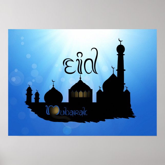 Eid Mubarak Mosque with Typography Poster (Front)