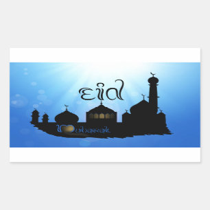 Eid Mubarak Mosque with Typography Rectangular Sticker