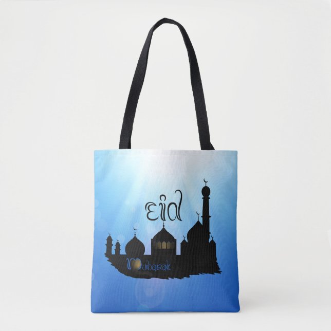 Eid Mubarak Mosque with Typography Tote Bag (Front)