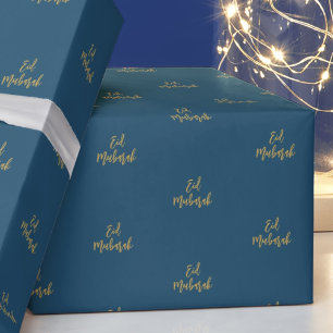 Eid Mubarak Navy Blue Gold Gift Wrapping Paper