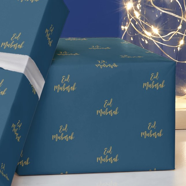 Eid Mubarak Navy Blue Gold Gift Wrapping Paper (Creator Uploaded)