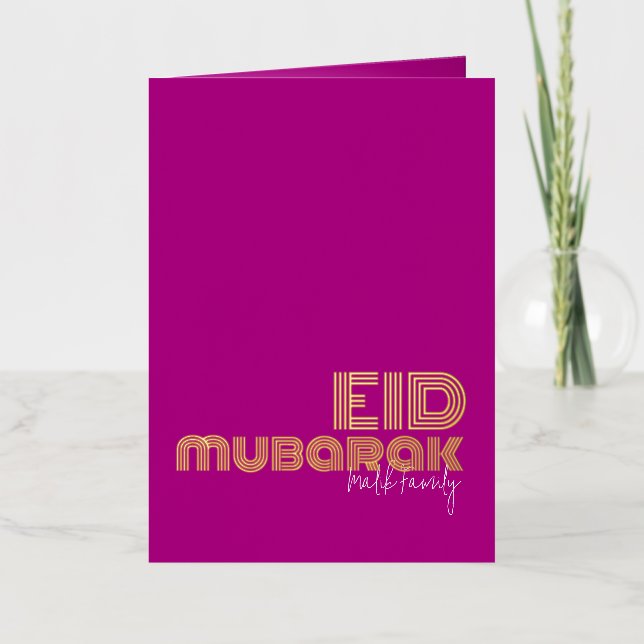 EID MUBARAK Neon Pink Art Deco Style Custom Foil Greeting Card (Front)
