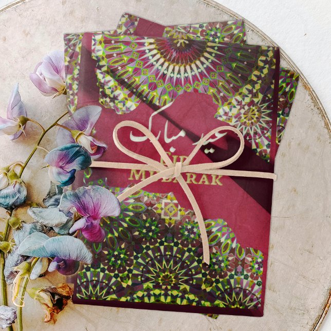 Eid Mubarak ornamental pattern Crimson Red Wrapping Paper Sheet (Creator Uploaded)