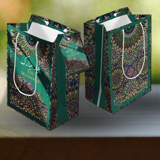 Eid Mubarak ornamental pattern Emerald Medium Gift Bag (Creator Uploaded)