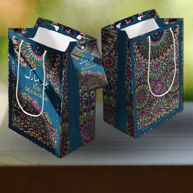 Eid Mubarak ornamental pattern Steel Blue Medium Gift Bag (Creator Uploaded)