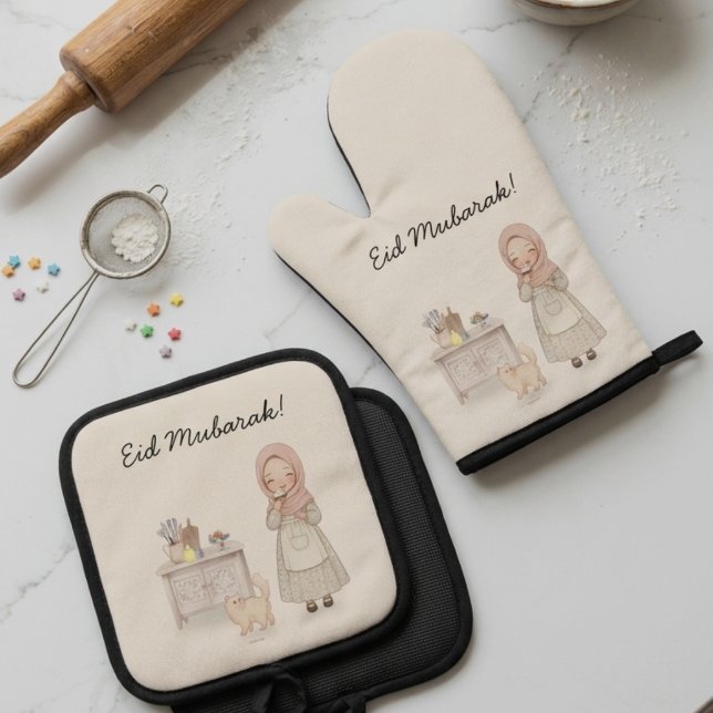Eid Mubarak Oven Mitt & Pot Holder Set  (Creator Uploaded)