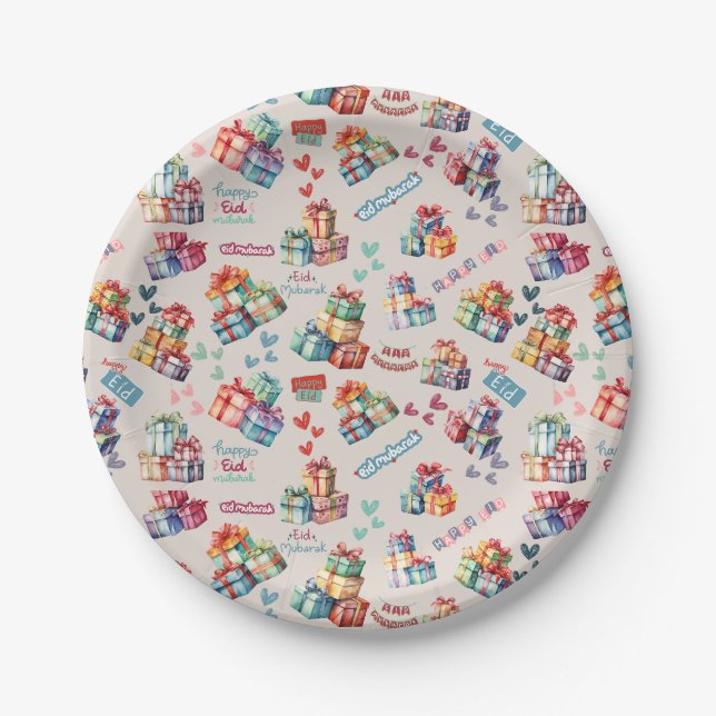 Eid Mubarak Paper Plates – Colourful Gift Boxes (Front)