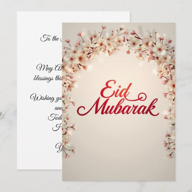 Eid mubarak Personalised Floral Greeting Card (Front/Back)