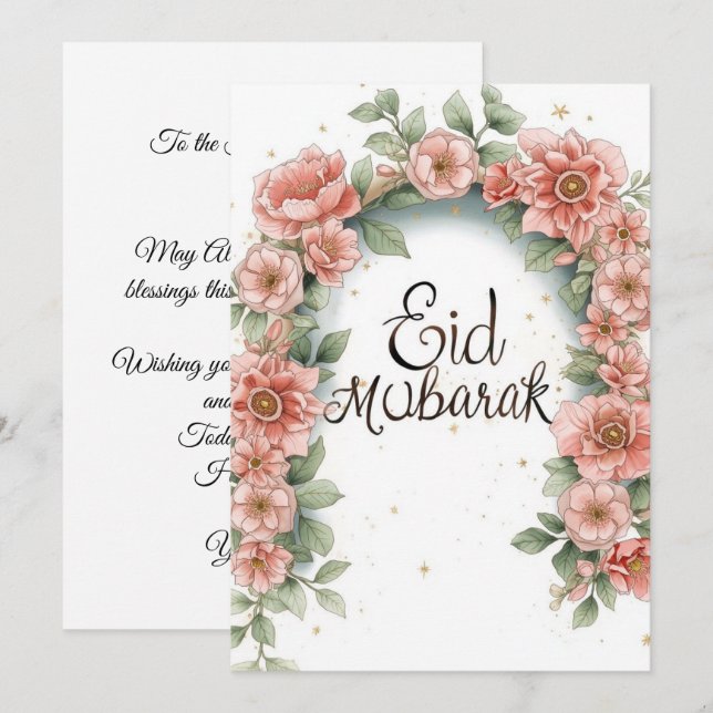 Eid mubarak Personalised Floral Greeting Card (Front/Back)