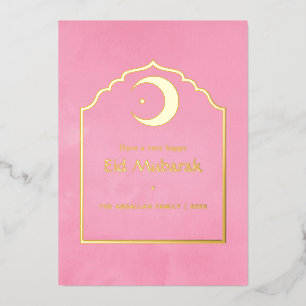 Eid Mubarak Pink and Gold Foil Holiday Card