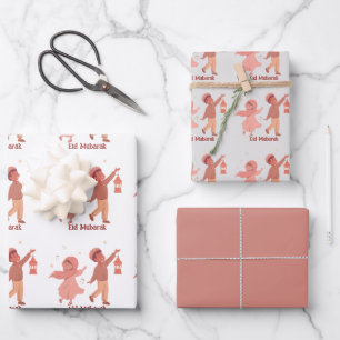 Eid Mubarak Pink Kids gift Wrapping Paper Sheet