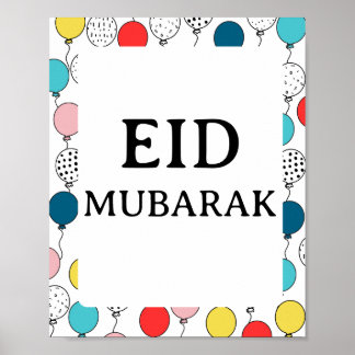Eid Mubarak Poster, colourful Balloons background Poster