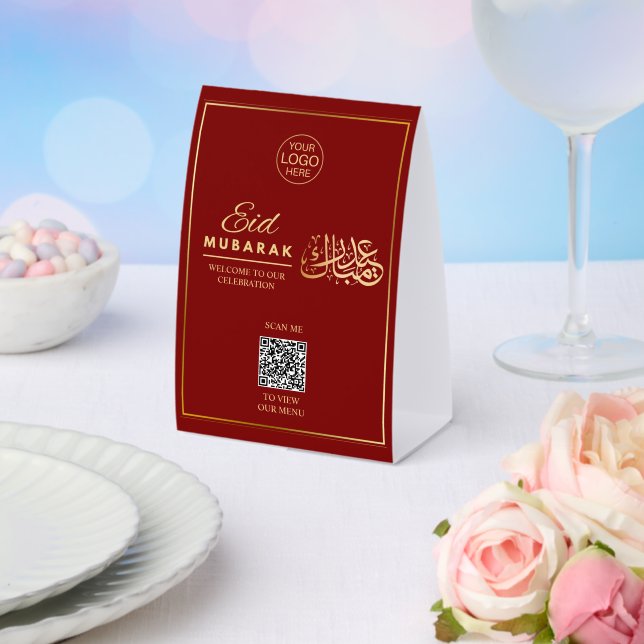 Eid Mubarak QR Code Table Tent Red Gold Islamic  (Insitu(Wedding))